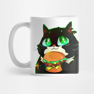 Black Fat cat with eating burger Mug